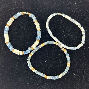 Vintage Boho Shell Heishi Bead Bracelet Set - Blue and White 3 Bracelets